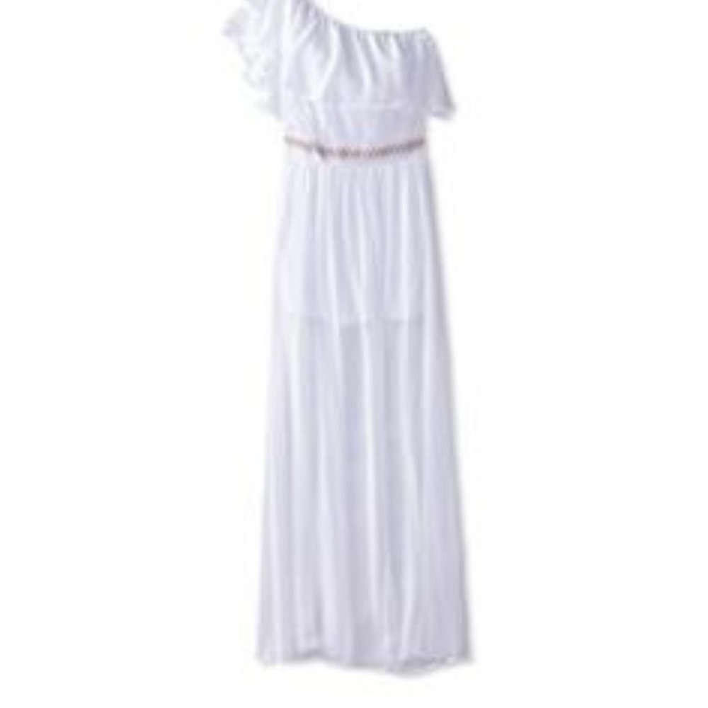 White Maxi Dress Ruffle One Shoulder Grecian Goddess XOXO - Picture 6 of 9